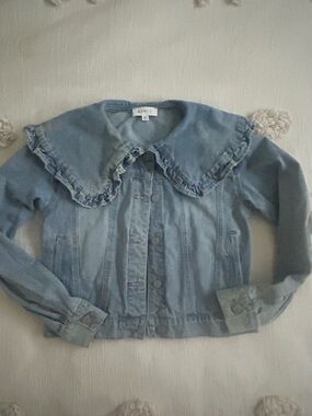 Ruffle-Collar Light Blue Denim Jacket